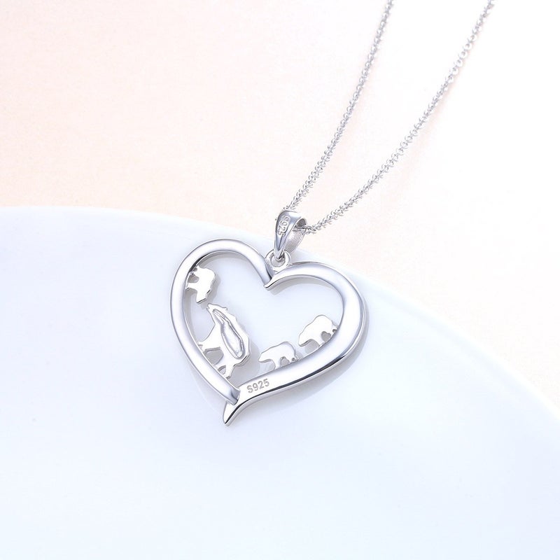DAOCHONG Mama Bear Necklace S925 Sterling Silver Mama Bear with Cub Heart Pendant Necklace for Family (3 cubs) - Image 4